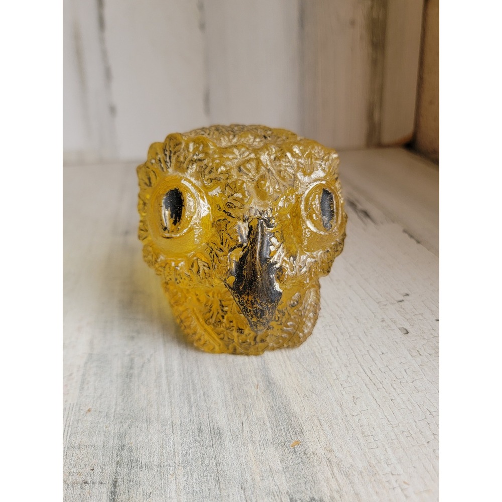 Vintage yellow owl paperweight unique art figure statue home decor tinted